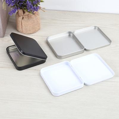 China Food Grade Wholesale 100x89x13mm Black Card Cigarette Packing Square Hinged Lid Metal Tins for sale