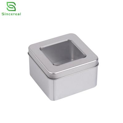 China Food Grade Mini Silver Metal Square Tin Box with Clear PVC Window for Candle/Candy/Jewelry/Gift Making for sale