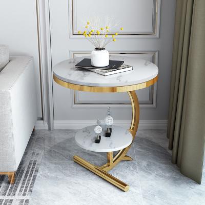 China High Quality Coffee Table (Other) Side Adjustable Modern White Top Table Bed Marble View Metal Color For Bedroom for sale