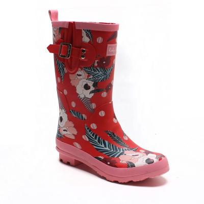 China Wholesale Cheap Custom Made Red Rain Boots Fashion Ladies Rain Boot Beautiful Printing Rain Girl Rubber Wellies for sale