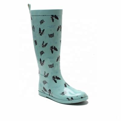 China Royal Blue Knee Wellington Rain Boots Foldable Waterproof Fashion America Horse Print Boots Good for sale