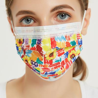 China Fashion printing Tie-dye Anti Odor 3ply Disposable Non Woven Printed Face Mask Protective Face Mask Medical/ Dental mask for sale