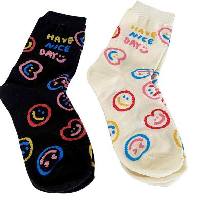 China Half Wholesale Price Breathable Face Pattern Stockings Color Printing Medium Multiple Colors Absorption Sweaty Socks for sale