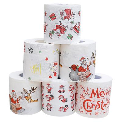 China Printed Customize Christmas Logo Industrial Hotel Retail Home Use Bathroom Tissue Paper Xmas Toilet Paper Soft Tissue Roll for sale