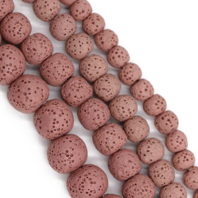 China Beads For Jewelry Making Jewelry High Quality Size 8mm Round Loose Gemstone Pink Lava Stone Beads Lava Rocks Volcanic for sale