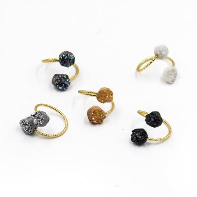 China Hot Selling Fashionable Gold Plated Large Stone Adjustable Luxury Party Women's Druzy Stone Rings for sale