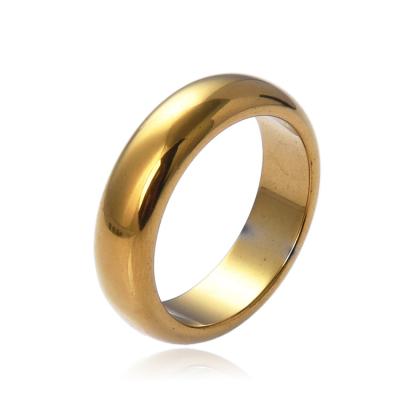 China Fashion 2022 TRENDY Logo Couple Natural Gem Stone Custom Rings 18k Gold Plated Hematite Rings For Women Men Jewelry for sale