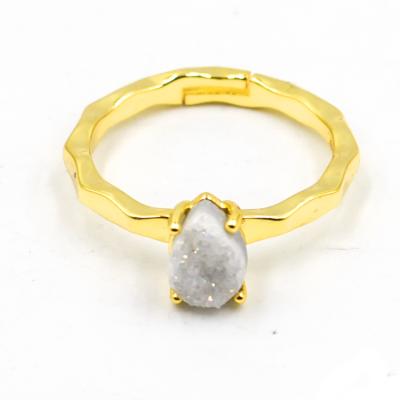 China Wholesale Price CLASSIC Natural Gemstone Insert Designed Ring Copper Adjustable Band For Women for sale