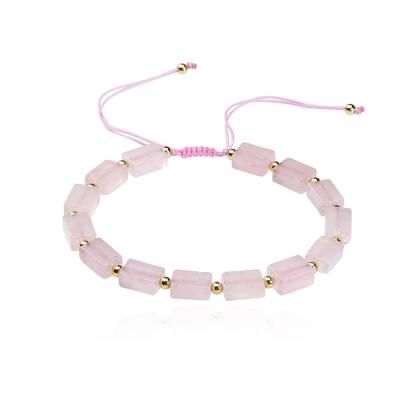 China CLASSIC New Arrival Natural Rose Quartz Bracelet with 4mm 16k Copper Adjustable Beads Macrame Bracelet for sale