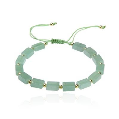 China CLASSIC good quality natural aventurine bracelet with 4mm 16k gold copper beads adjustable macrame bracelet for sale