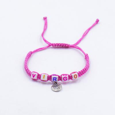 China Cute Zodiac Charm Jewelry Hot Sale Color String Braiding Pink Macrame Letters Bracelet Virgo Charm Bracelet for sale