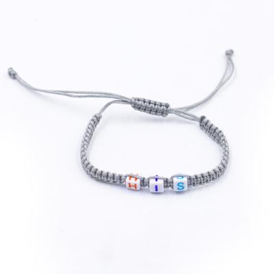 China Fashionable Wholesale Braided Charm Bracelet Nylon With 6*6mm Square Letter Plastic Adjustable Bracelet For Woman for sale