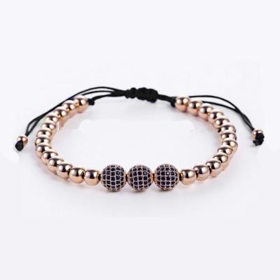 China Fashion Soft Macrame Rose Gold Bead Bracelet Custom Woven Bead Bracelet Jewelry for sale