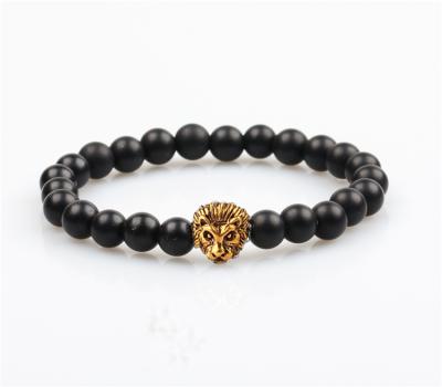 China 2021 wholesale men's fashion leading animal jewelry natural matte onyx beads lion bracelet for sale