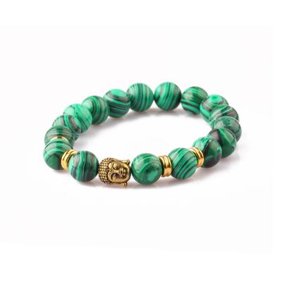 China Fashionable Classic Natural Green Malachite Beads Bracelets Jewelry With Silver Buddha Charm for sale