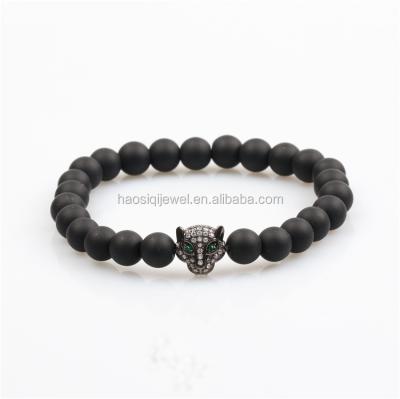 China TRENDY Gemstone Matte Black Onyx Bangle Bracelet, Black Panther Leopard Bracelet For Men for sale