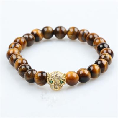 China FASHIONABLE gold and sliver leopard zirconia head bracelet western style micro-inlaid men's bracelet direct spot band for sale