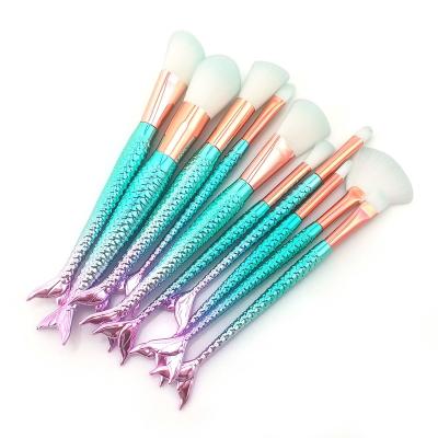 China Angular Blush Hot Selling Mermaid 10PCS Wholesale Private Label Makeup Brush Set en venta