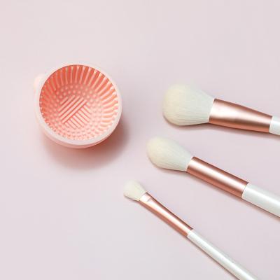 China For commercial & Wholesale Home Use Cosmetic Tools Cleansing Brush Cute Pink Blue White Ball Shape Mini Silicone Makeup Brush Cleaner for sale