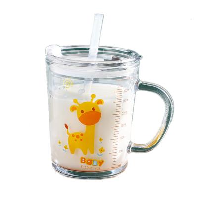 China Sotcked 14oz 400ml Wide Mouth Round Glass Tumbler For Drinking With Straw And Handle for sale