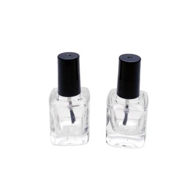 China Nail Polish Customized Logo 10ml Empty Clear Square Glass Mini Nail Polish Bottle With Black Brush Cap for sale