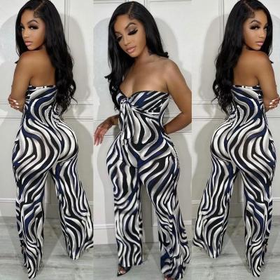 China 2023 new arrivals women's sexy anti-pilling fashion zebra all-over stripe overalls with attached detail adjustment and flare overalls for sale