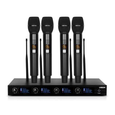 China Handheld Microphone LMBGM AU400 UHF 4Channel Wireless Microphones System Suitable for Professional Karaoke Conference Room Stage Handheld Microphone for sale