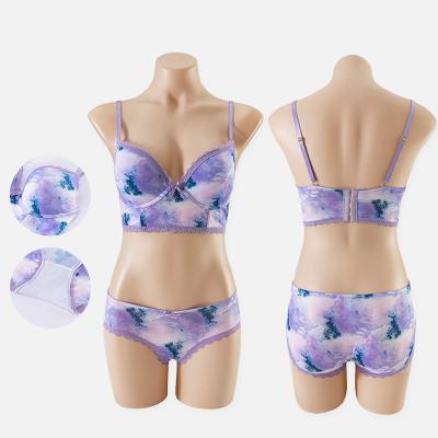 China Customized QUICK DRY Nylon Microfiber Pump Bra Sets Ink Print and Lace Trim Aplet Bra and Hippie Set for sale