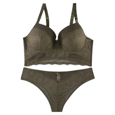 China Professional Manufacturer QUICK DRY Sexy Bra Set 3/4 Cup Knitted Olive Plus Size Luxury Lace and Mesh Long Line Bra And Mesh Hippie Set for sale