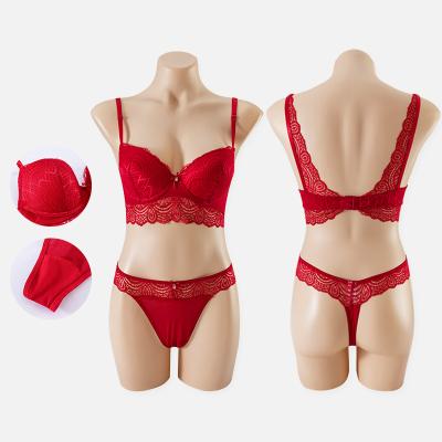 China Wholesale QUICK DRY Lace Pretty Back Sexy Bra Sets Holiday Braid Lace and Mesh Push-Up Bra And Thong Set Knitted 3/4 Cup for sale