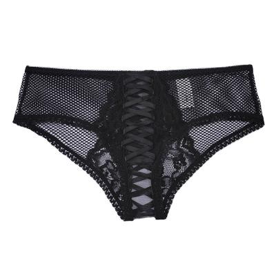 China OEM Breathable Sexy Underwear Cf Open Crotch Lace Up Briefs Lace And Fishnet Hippie Panties for sale