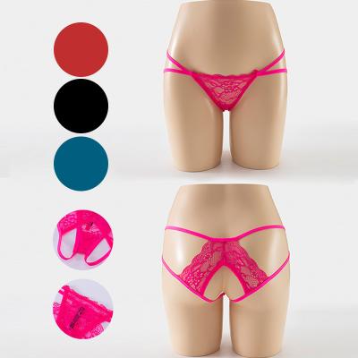 China Valentine's Day Female Hot Pink Briefs High Quality Goods Briefs Open Crotch Sexy Women's Panties Lace Backless Luxury Briefs for sale