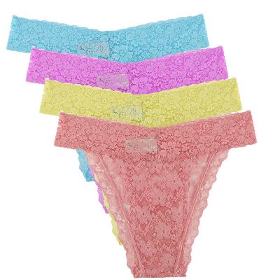 China Breathable OEM Briefs Ladies Slace Knitted Neon Colors Briefs 90%Nylon 10%Elastane Braid Lace Hipster Panties for sale