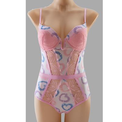 China One Piece Custom Pump Molded Cup Nylon Microfiber Body Shaper Print Heart And S Lace Up Teddy Women 'S Underwear for sale