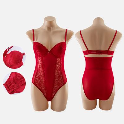 China OEM QUICK DRY Vacation Jumpsuit Red Comfy Braid Lace and Microfiber Pump Mold Cup Teddy Sexy Women'S Underwear for sale