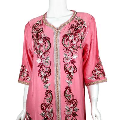 China New Fashion Rayon Long Sleeve Abaya Dress With Beaded Lace For Muslim Women for sale