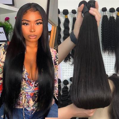 China Strengthen Wholesale Hair Weft Extension 12a Grade 40 Inch Long Straight Brazilian Raw Virgin Hair Bundles And Closure Set for sale