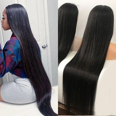 China Wholesale Seller Virgin Human Hair 13x6 Hd Curl Lace Wig 150% Density Transparent Curly Frontal Straight Hair 40inch Long for sale