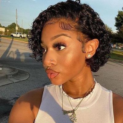 China Curly Curl 8 Inches Full Lace CheapBrazilian Hd Short Hair Bob Wigs Cuticle Aligned Hair Pixie Curls Wigs For Black Women for sale