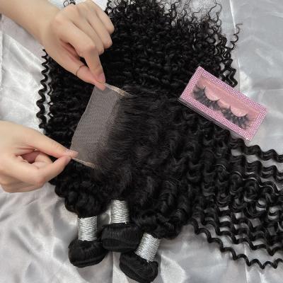 China Reinforce Weft Double Drawn Raw Cuticle Aligned Human Virgin Human Virgin 5x5 Lace Closure Curly Hair Extension Burmese Hair Bundles for sale