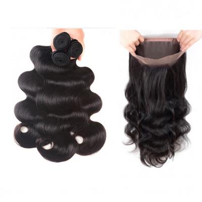 China Strengthen Extension Weft Unprocessed Raw Bulk Seller Brazilian Virgin Hair Body Wave Weave 360 ​​Lace Frontal Closure Wig for sale