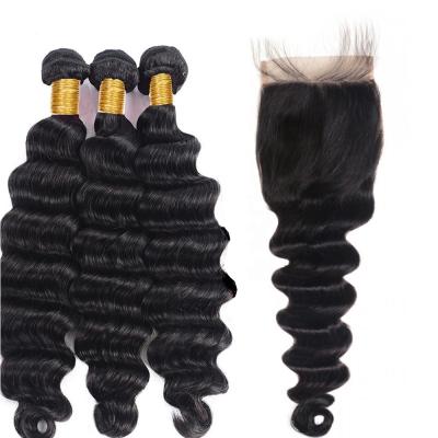 China Strengthen hair bundle seller deepwave 5x5 hd transparent hair closure weft wholesale virgin cuticle aligned lace with baby hair for sale