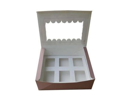 China Recycled Materials Custom Design Custom Pink Takeout Cupcake Box Cupcake Box With Flexible Interior Cards 6 Cupcake Boxes With Die Cut Window for sale