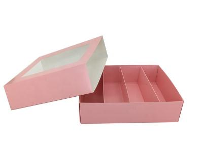 China Recyclable Pink Macaroon Boxes 24 Package Custom Size Folding Macaron Boxes With Clear PVC Window for sale