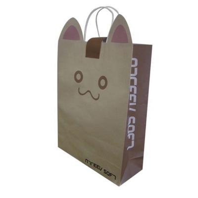 China Custom Cheap Creative Gift Bags Recyclable Creative Tableware Twist Paper Handle Shopping Bags Cat Design Gift Bags for sale