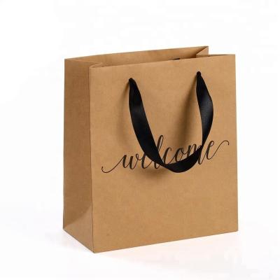 China Recycled Materials Grocery Environmental Disposable Paper Bag Recycled Brown Kraft Paper Bags With Black Printing for sale