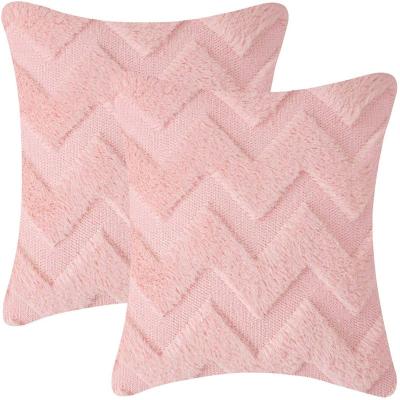 China Home Viable INS Amazon Rabbit Hair Stitched Plush Cushion Cover Solid Color Car Cushion W Wave Pattern Short Cushion Cover for sale