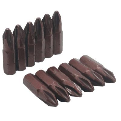 China 1/4 PH3 Bit PH0 PH1 PH2 Magnetic Cross Wind Hex Handle Bit 25mm Length Phillips Bronze Short Wind Magnetic Electric PH3 Bit for sale