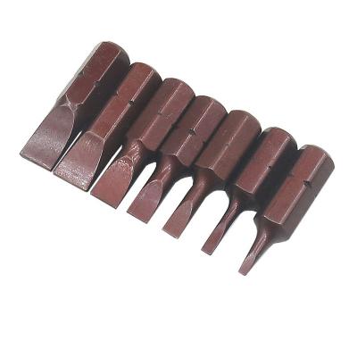 China 1/4 Hex Handle Head Wind Magnetic Bronze Flat Bit 25mm Length Slotted Bit Winds Short Electric Screwdriver Bit for sale