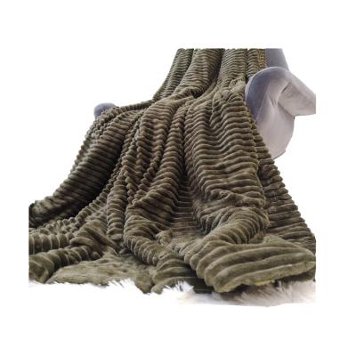 China 100% Polyester Soft And Warm Solid And Soft Embossed Thick Flannel Fleece Blanket With Sherpa for sale